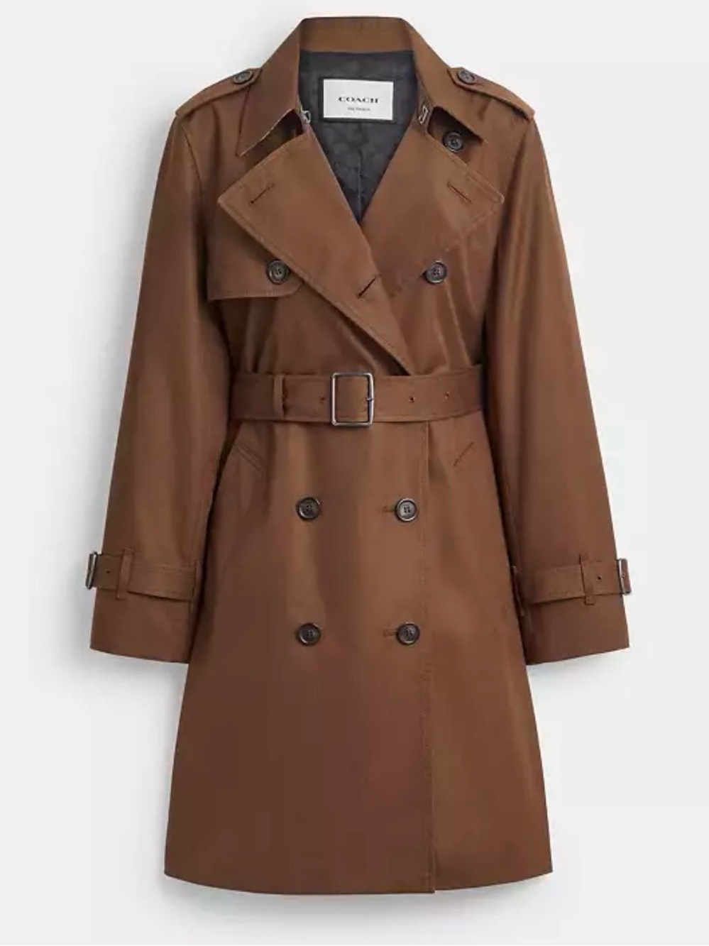 Coach Brown Double-Breasted Trench Coat with Belt